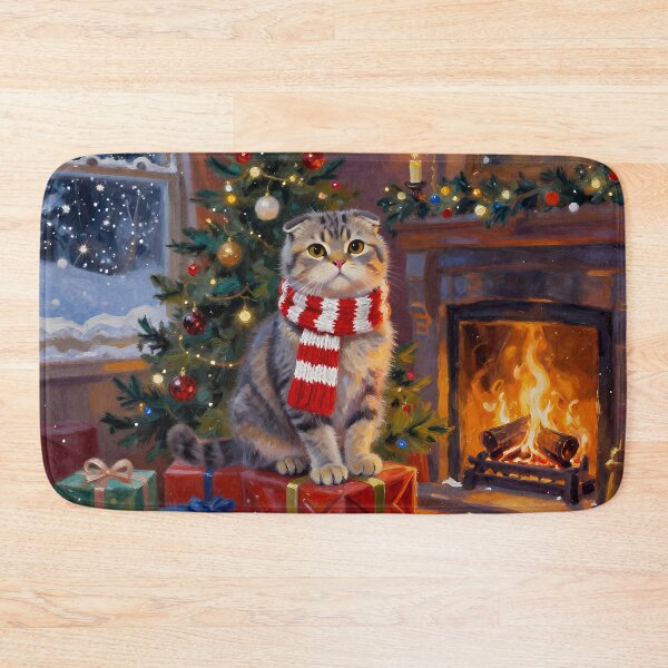Item preview, Christmas Scottish Fold Cat by the Christmas Tree – Cozy Winter Holiday Art designed and sold by cr6zym1nd.