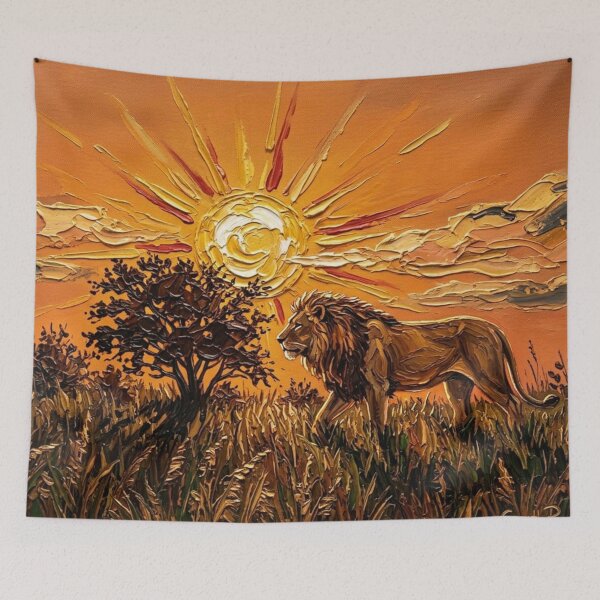 Item preview, Lion in Radiant Sun – Expressive Impasto Wildlife Painting designed and sold by The Digital Compass.