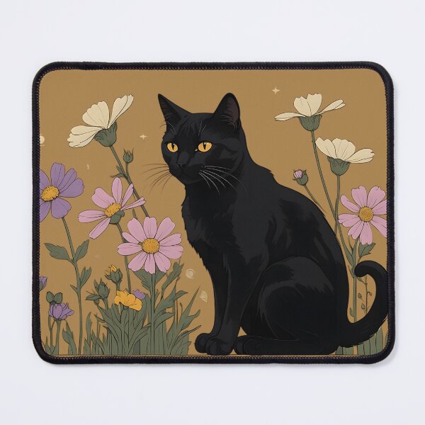 Item preview, Black Cat Among Pink Wildflowers designed and sold by KiraChie.