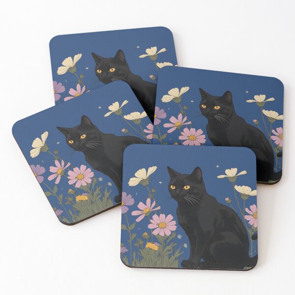 Item preview, Black Cat Among Pink Wildflowers designed and sold by KiraChie.