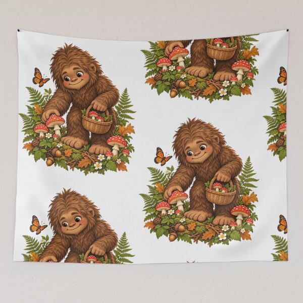 Item preview, Cute Baby Bigfoot Mushroom Foraging Forest Adventure designed and sold by ZayCreates.