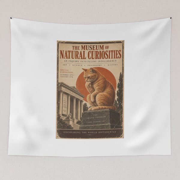 Item preview, The Feline Thinker Vintage Museum Poster | Orange Cat Philosopher Art Print | 1970s Retro Educational Illustration designed and sold by UrbanStatic.