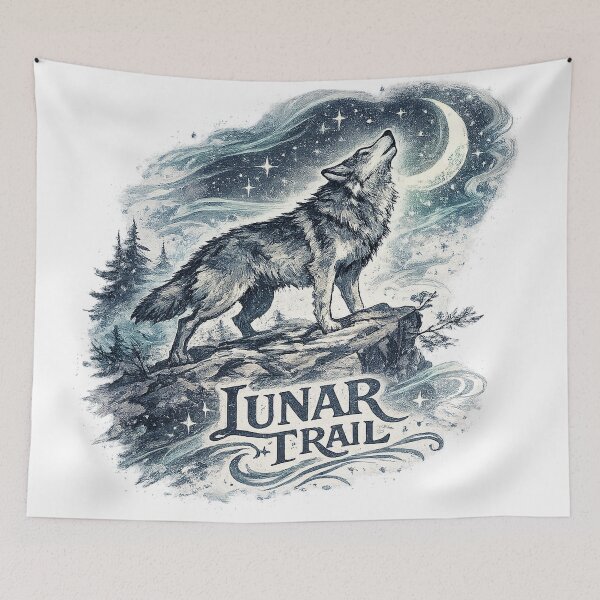 Item preview, Lunar Trail Howling Wolf Moon Celestial Wilderness Vintage Nature Art designed and sold by inkoutninja.