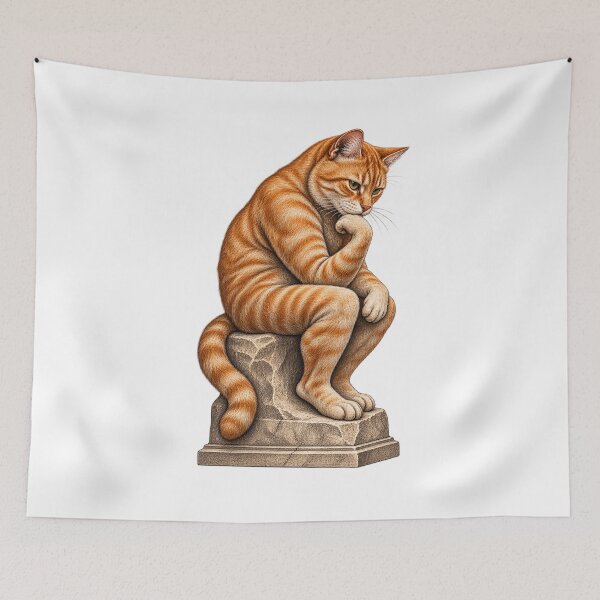 Item preview, Thinking Orange Tabby Cat Art | The Thinker Streetwear Cat Design designed and sold by UrbanStatic.