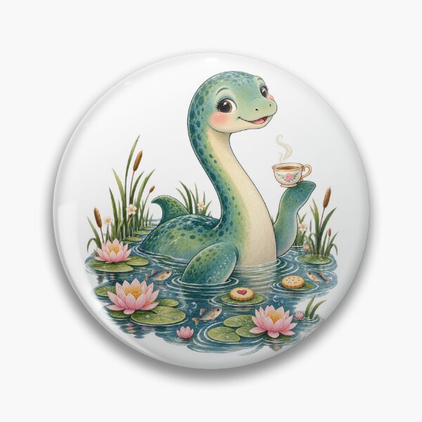 Item preview, Cute Loch Ness Monster Tea Party Clipart – Watercolor Nessie with Tea Cup & Lily Pads designed and sold by ZayCreates.