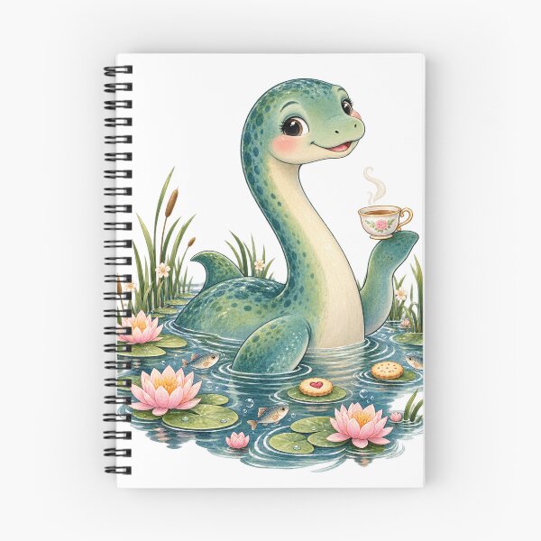 Item preview, Cute Loch Ness Monster Tea Party Clipart – Watercolor Nessie with Tea Cup & Lily Pads designed and sold by ZayCreates.