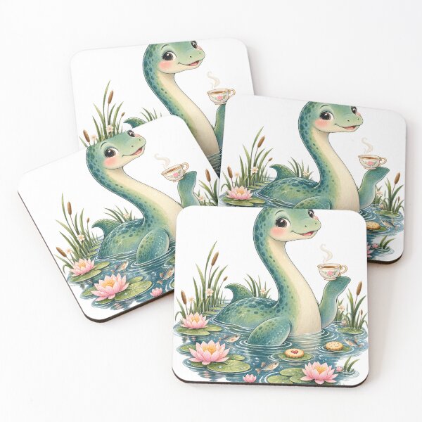 Item preview, Cute Loch Ness Monster Tea Party Clipart – Watercolor Nessie with Tea Cup & Lily Pads designed and sold by ZayCreates.