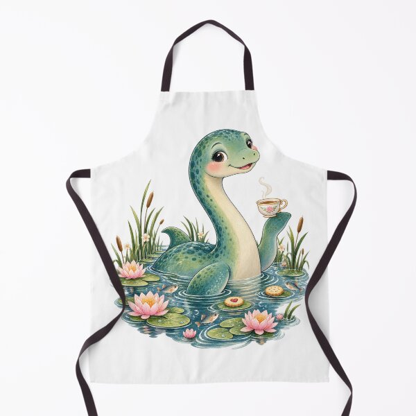 Item preview, Cute Loch Ness Monster Tea Party Clipart – Watercolor Nessie with Tea Cup & Lily Pads designed and sold by ZayCreates.