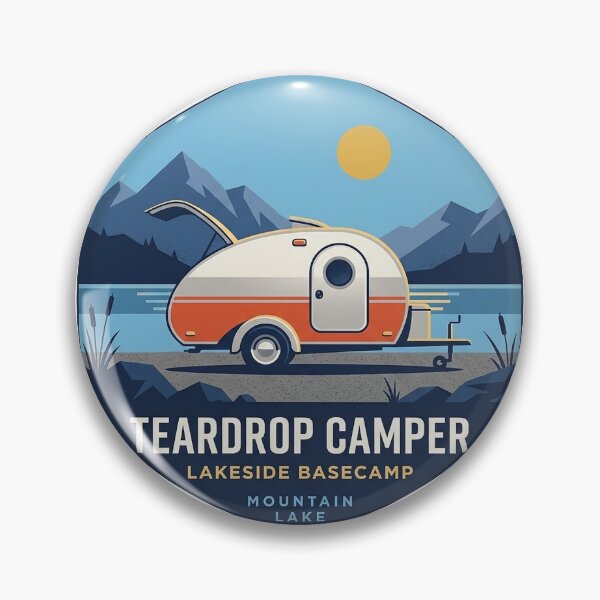 Item preview, Teardrop Camper Mountain Lake Sticker - Modern Retro Hexagon Decal designed and sold by DetourDgn.