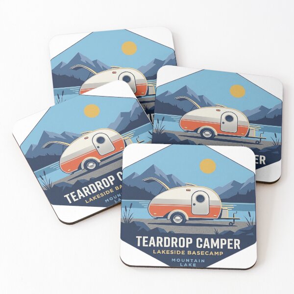 Item preview, Teardrop Camper Mountain Lake Sticker - Modern Retro Hexagon Decal designed and sold by DetourDgn.
