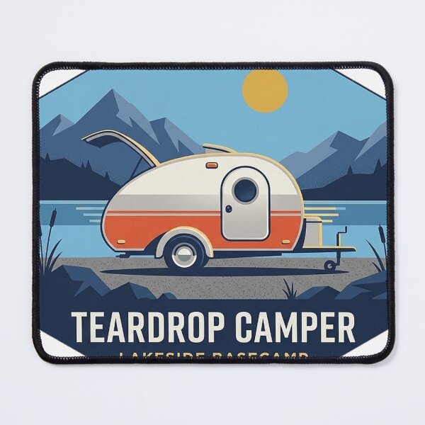 Item preview, Teardrop Camper Mountain Lake Sticker - Modern Retro Hexagon Decal designed and sold by DetourDgn.