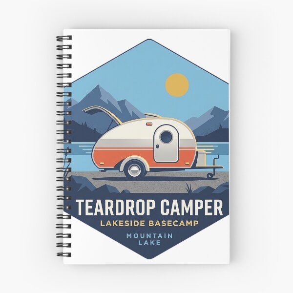 Item preview, Teardrop Camper Mountain Lake Sticker - Modern Retro Hexagon Decal designed and sold by DetourDgn.