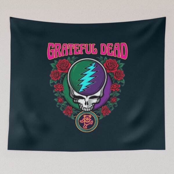 Item preview, Grateful Dead Lightning Skull Roses designed and sold by MesmericStudio.