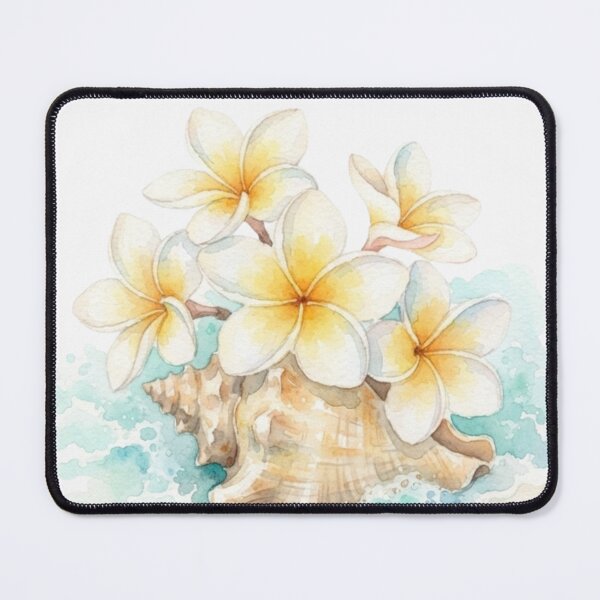 Item preview, Watercolor Tropical Plumeria Flowers And Seashell Beach Art    designed and sold by bvdesignart.