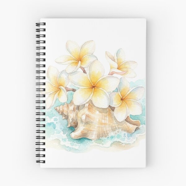 Item preview, Watercolor Tropical Plumeria Flowers And Seashell Beach Art    designed and sold by bvdesignart.