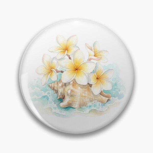 Item preview, Watercolor Tropical Plumeria Flowers And Seashell Beach Art    designed and sold by bvdesignart.