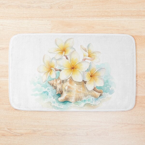 Item preview, Watercolor Tropical Plumeria Flowers And Seashell Beach Art    designed and sold by bvdesignart.