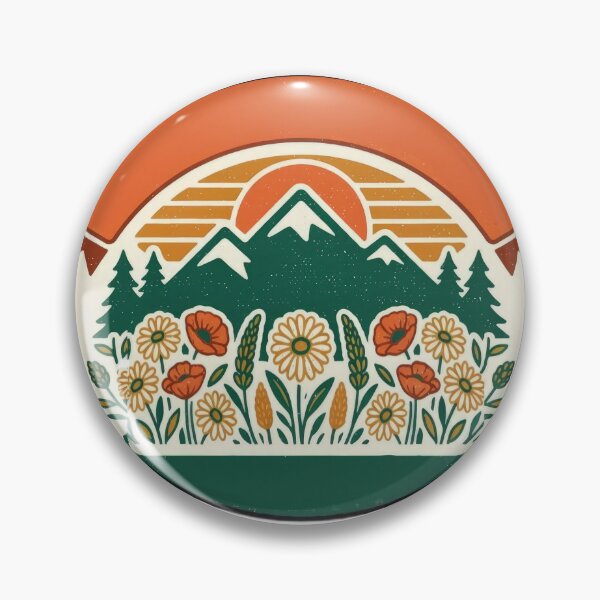 Item preview,  Retro mountain with trees wildflowers vintage  designed and sold by Expressions-Sel.