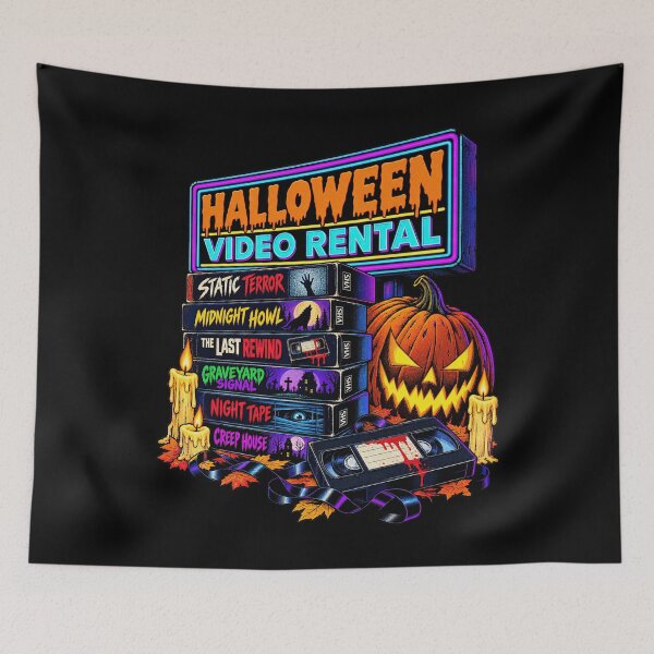 Item preview, Halloween Video Rental Neon Sign Horror VHS Tape Stacks designed and sold by Felinefinesse.