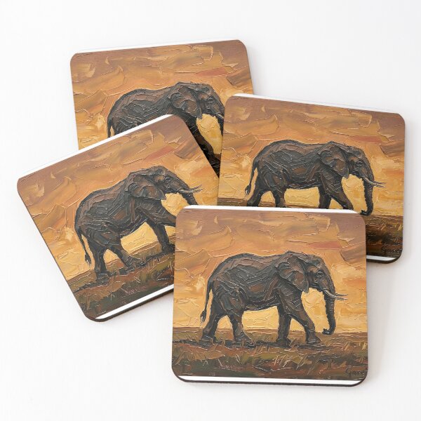 Item preview, Elephant at Sunset – Impasto Savanna Majesty designed and sold by The Digital Compass.