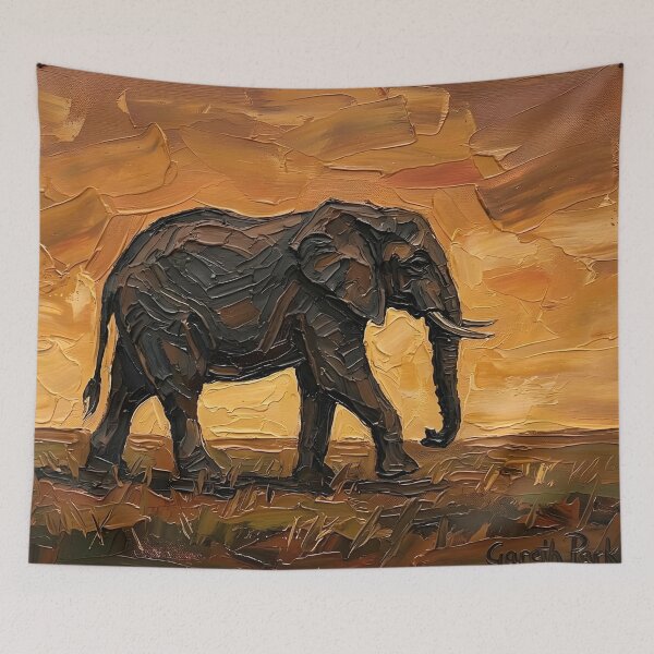 Item preview, Elephant at Sunset – Impasto Savanna Majesty designed and sold by The Digital Compass.