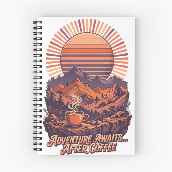 Item preview, adventure-awaits-after-coffee-retro-sunset designed and sold by kyoubi100.