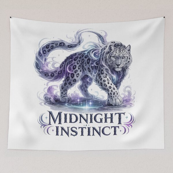 Item preview, Midnight Instinct Snow Leopard Celestial Fantasy Moon Mystical Wildlife Art designed and sold by inkoutninja.
