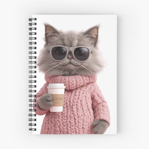 Item preview, Cool Grey Cat with Sunglasses and Pink Cozy Sweater Holding Coffee Cup designed and sold by CreativeOlga.