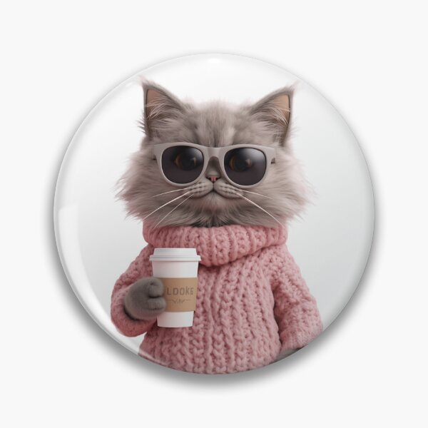 Item preview, Cool Grey Cat with Sunglasses and Pink Cozy Sweater Holding Coffee Cup designed and sold by CreativeOlga.