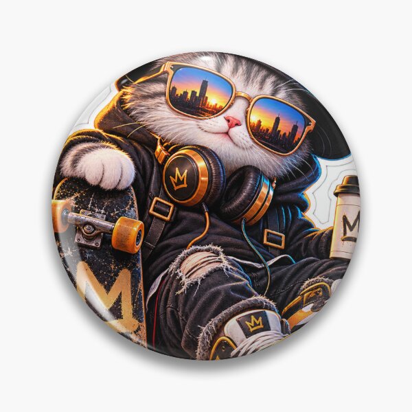 Item preview, Cool Cat Skater Sticker – Streetwear Cat with Headphones & Skateboard designed and sold by zezoro321.