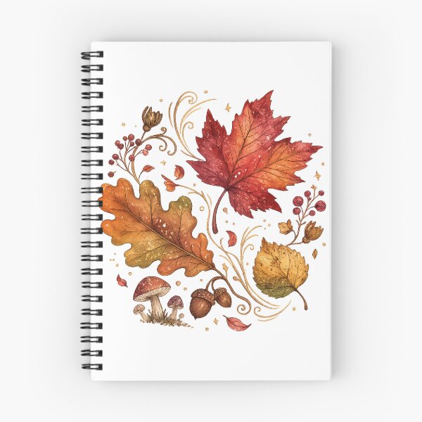 Item preview, Autumn Leaves Mushrooms Acorns Watercolor Botanical Fall Forest Art designed and sold by inkoutninja.