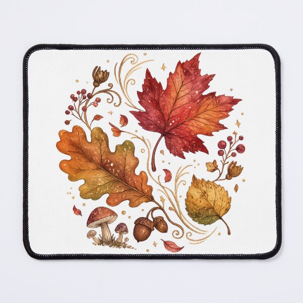 Item preview, Autumn Leaves Mushrooms Acorns Watercolor Botanical Fall Forest Art designed and sold by inkoutninja.