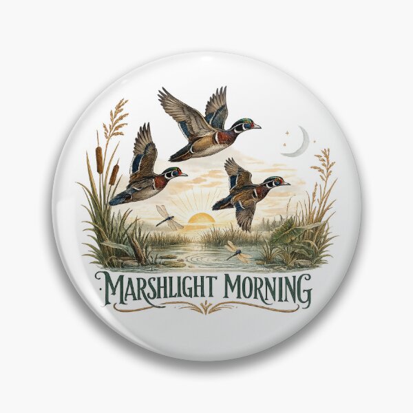Item preview, Marshlight Morning Wood Duck Wetland Sunrise Vintage Wildlife Art designed and sold by inkoutninja.