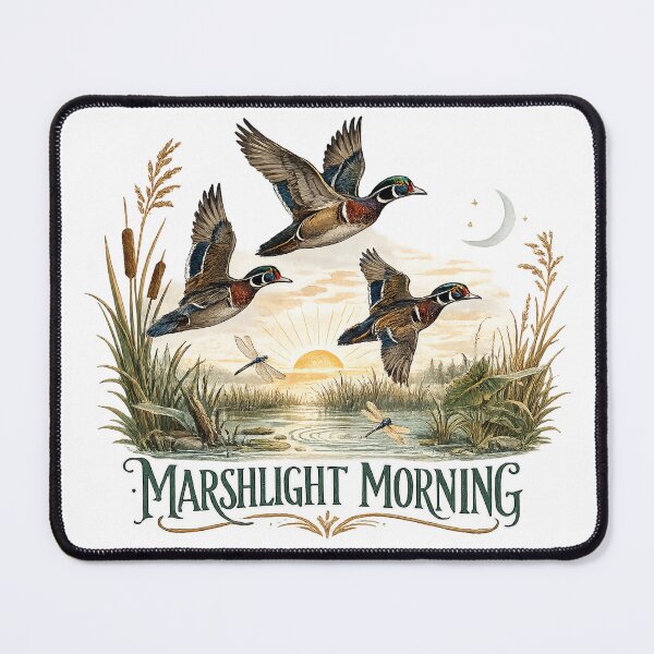 Item preview, Marshlight Morning Wood Duck Wetland Sunrise Vintage Wildlife Art designed and sold by inkoutninja.