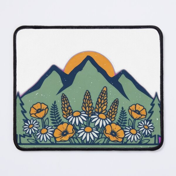 Item preview, Retro mountain with trees wildflowers vintage mountain designed and sold by Expressions-Sel.