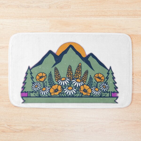 Item preview, Retro mountain with trees wildflowers vintage mountain designed and sold by Expressions-Sel.