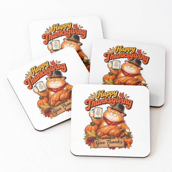 Item preview, Retro Thanksgiving Cat Turkey Feast – Happy Thanksgiving Give Thanks designed and sold by Grump and Co.