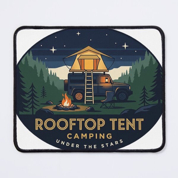 Item preview, Rooftop Tent Camping Campfire Art Deco Oval Sticker designed and sold by DetourDgn.