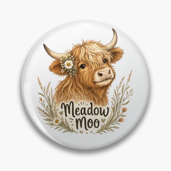 Item preview, Meadow Moo Cute Highland Cow Floral Cottagecore Farm Animal Art designed and sold by inkoutninja.