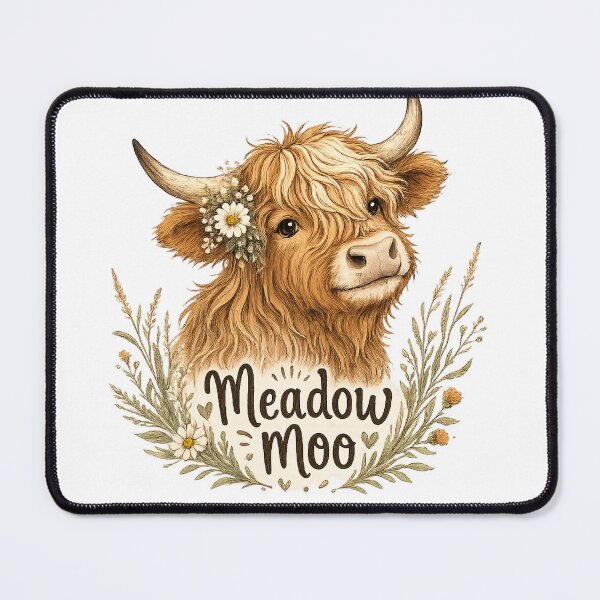 Item preview, Meadow Moo Cute Highland Cow Floral Cottagecore Farm Animal Art designed and sold by inkoutninja.