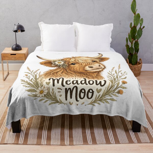 Item preview, Meadow Moo Cute Highland Cow Floral Cottagecore Farm Animal Art designed and sold by inkoutninja.