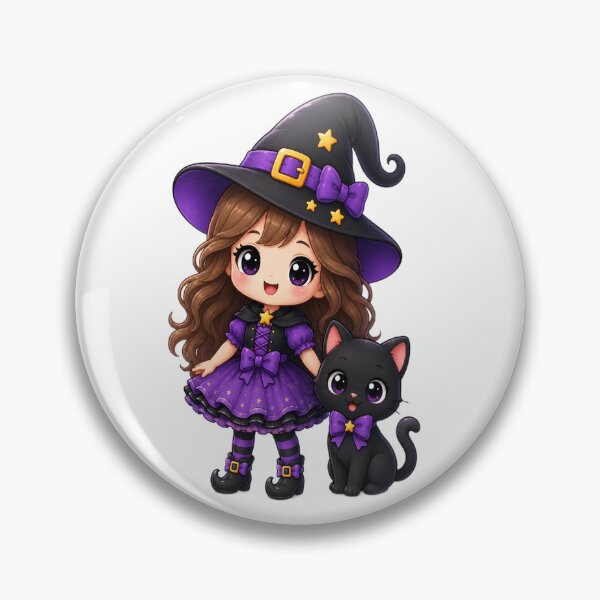 Item preview, Cute Halloween Witch Girl with Black Cat Kawaii Halloween Art designed and sold by Pixanova.