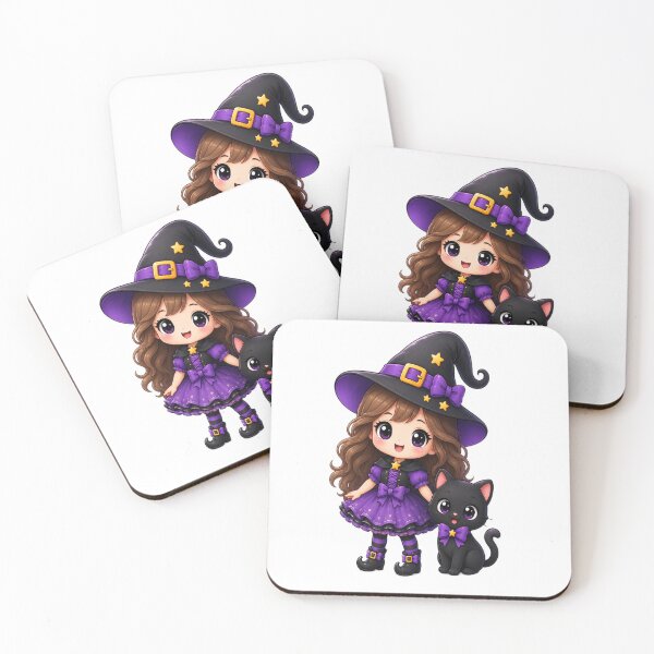 Item preview, Cute Halloween Witch Girl with Black Cat Kawaii Halloween Art designed and sold by Pixanova.