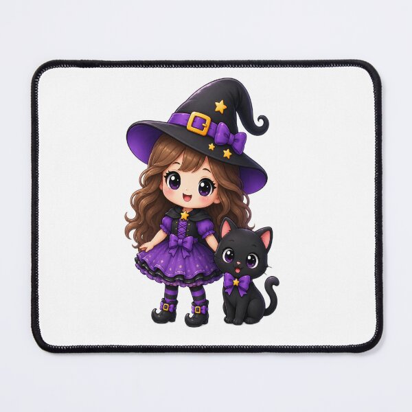 Item preview, Cute Halloween Witch Girl with Black Cat Kawaii Halloween Art designed and sold by Pixanova.