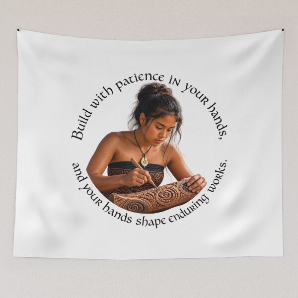 Item preview, Polynesian Patience Proverb - Build with patience in your hands | Pacific Art designed and sold by ShakaLife.org.