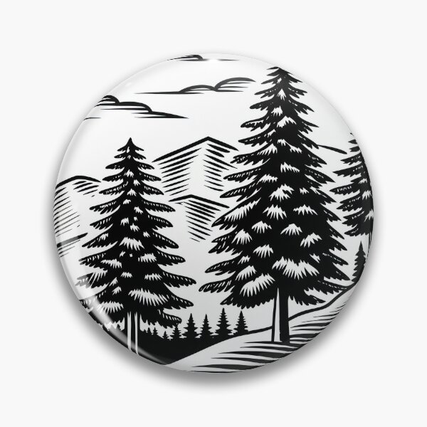 Item preview,  Retro mountain with trees  black and white illustration designed and sold by Expressions-Sel.