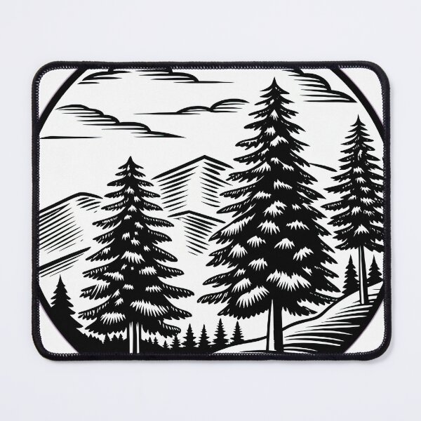 Item preview, Retro mountain with trees black and white illustration designed and sold by Expressions-Sel.