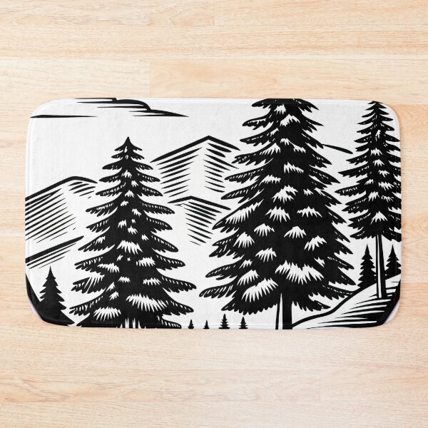 Item preview,  Retro mountain with trees  black and white illustration designed and sold by Expressions-Sel.