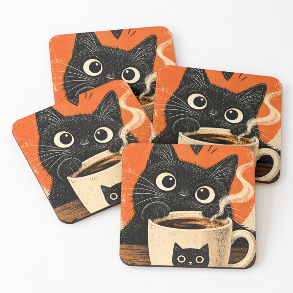 Item preview, Black Cat Coffee – Cute Cat Drinking Coffee, Coffee Lover Gift designed and sold by AbstractAuraArt.