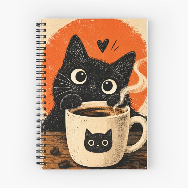 Item preview, Black Cat Coffee – Cute Cat Drinking Coffee, Coffee Lover Gift designed and sold by AbstractAuraArt.